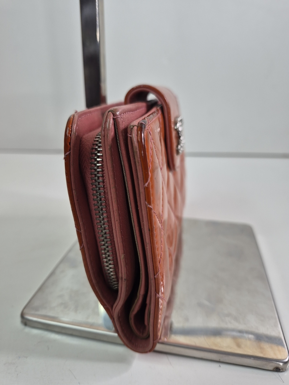 Chanel Orange Quilted Patent Leather Wallet - Picture 2 of 11